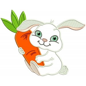 Cute Little Bunny Hugging a Big Carrot Applique Machine Embroidery Design Digitized Pattern 